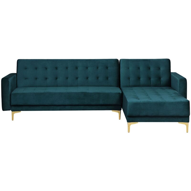 Modular Left Hand L-Shaped Corner Sofa Bed Teal Velvet Tufted Aberdeen ...